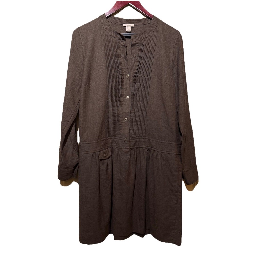 J.Crew 100% Wool Pintuck Tunic Dress Brown Long Sleeve Size 8 - Picture 2 of 4